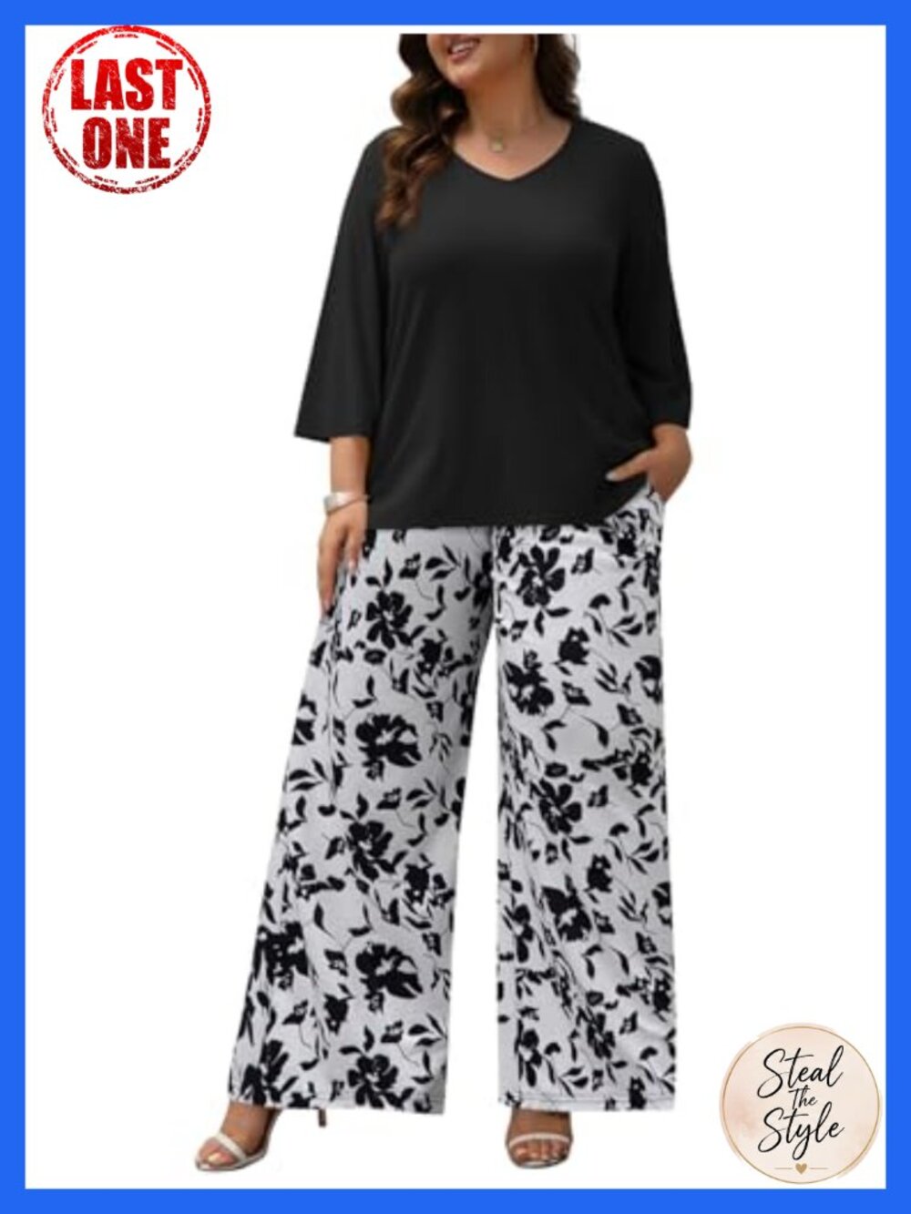 Plus Size 2 Piece Set 3/4 Sleeve Tunic Top Wide Leg Pant Lounge Travel